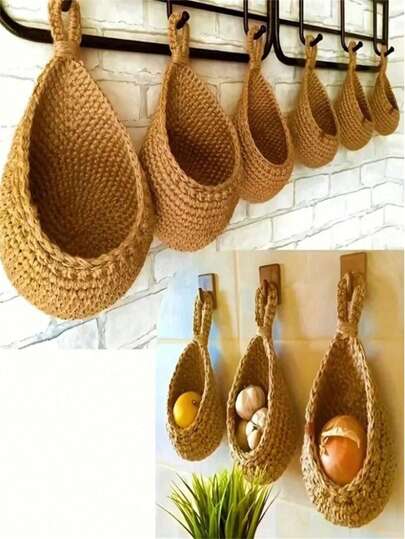 6/3/1件套壁挂式编织篮，波西米亚风格，创意水滴造型，适用于蔬菜、水果、厨房收纳，也适合作为节日装饰、厨房收纳袋、悬挂式收纳篮、收纳袋、厨房装饰收纳袋