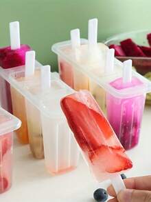 1 pieza Molde de silicona con 4 cavidades para paletas de hielo y helados con tapa, molde DIY lindo para niños (color aleatorio) - Blanco - Ver 9