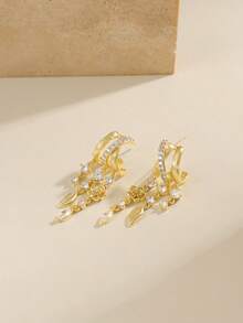 Bông tai dáng dài cho nữ, bông tai đinh tán ba chấu mạ vàng 14k, bông tai dây xích dễ thương, bông tai thả nhỏ nhắn cho nữ, trang sức mạ vàng, trang sức mùa hè, bông tai hình hoa. - Kiểu 11 - Xem 7
