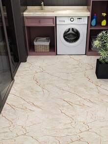 1片加厚易清洁石纹地板贴纸，适用于客厅、卧室、办公室、咖啡厅、餐厅等场所的地板翻新，防水、防滑、耐磨，家居装饰，仿石裂纹地板贴纸 - 米色 - 查看 3