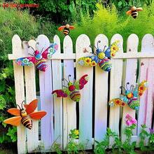 4件套，彩色花园蜜蜂墙饰，室内/室外悬挂式，适用于围栏、花园、农场 - 耐用亚克力蜜蜂花朵装饰品，蜜蜂摆件，花园装饰品 - 彩色 - 查看 3