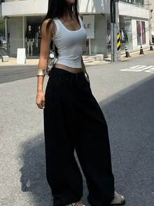 Low Rise Baggy JeansOversized Streetwear Pants High Waist Loose Fit Jeans Retro Baggy Trousers Minimalist Wide Leg Pants Casual Slouchy Jeans Oversized Trouserspants For Womenspring Outfits For Womenpantalones De Mujersweatpantscargo Pants Women - màu đen - Xem 5