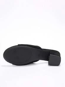 2026 Latest Suede High Heel Slippers For Women, Elegant Thick Heel Outdoor Slide Sandals, Black One-Strap - Black - View 4