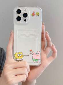 SPONGEBOB غطاء هاتف شفاف وممتع بتصميم نجمة قلب مرسوم على شكل سبونج بوب، مقاوم للصدمات، متوافق مع هواتف آيفون 11/12/12 برو ماكس/14 برو ماكس/15/15 برو/16/16 برو ماكس/17 وطرازات أخرى - متعدد الألوان - مشاهدة 8