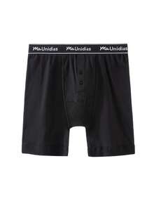 1 buah celana dalam boxer pria ukuran 1XL-6XL plus size dengan resleting depan, desain huruf di pinggang, celana pendek dalam pria panjang sedang - Hitam - View 3
