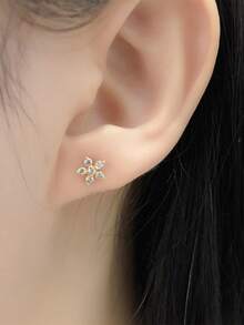 HuooNew 1 Pair Elegant 925 Sterling Silver Cubic Zirconia Gold Star Stud Earrings, Suitable As Birthday Gift For Girls - Yellow Gold - View 4