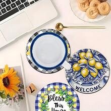 6 Stück Zitronen Muster Untersetzer Set, Heimdekoration, Teetassen Matten, Wasserglas Untersetzer, Weinglas Untersetzer, Kaffeetassen Matten, runde absorbierende Silikongeluntersetzer Set, Kaffee Bar & Küchen Accessoires, geeignet für Heimdekoration, Partys und Geschirr Geschenke, ganzjährige Haushaltsdekorationen - Verschiedenfarbig - Übersicht 5