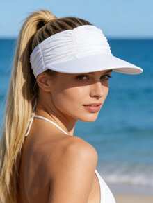 1 pezzo Cappello da sole in seta plissettata da donna - Cappello con ampia tesa regolabile e protezione UV, con foro per la coda di cavallo, adatto per spiaggia, golf e attività all'aperto estive (disponibile in più colori), vacanza - 1 pezzo - Visualizzare 9
