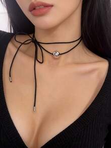 Dây chuyền choker hình nơ cầu kiểu Hàn Quốc mới năm 2026 dành cho nữ, thiết kế tối giản sang trọng. - hạt tròn - Xem 1