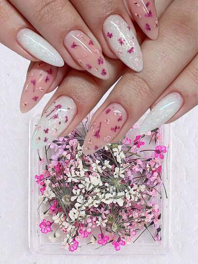 1 Bottle 3D Flower Nail Art Decoration Purple Pink Petals Gypsophila Mixed Color 3D Floral Gel Polish DIY Nail Art Accessories Spring And Summer Cute Nail Decals Japanese Styles Manicure Supplies