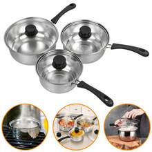 Set Of 3 Induction Non Stick Stainless Steel Cookware Kitchen Glass Lids Pot Pan - Silver - View 3