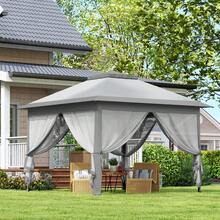 Outsunny 3.3 m Gazebo Pieghevole con Zanzariera e Doppio Tettuccio, Altezza regolabile e Borsa da Trasporto, Beige - Grigio - Visualizzare 10