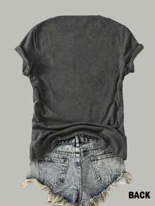 2026 T-Shirt Colorata "Don't Worry" Earth Art In Misto Cotone - Stile Bohémien Colorato, Fantasia A Maniche Corte Per Festival Musicali E Abbigliamento Casual - 1 - 查看 2