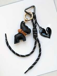 1pc Y2K Style Woven Rope Pendant, Fashionable Heart-Shaped French Bulldog Keychain, Vintage Pendant With Triangle Spring Clasp Design, Bag/Clothing Decor, Gift For Women, Birthday, Wedding, Holiday, Party, Friends - Multicolor - View 12