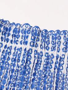 Vacation Outfits Women,Bohemian Resort Style Ruffled Strapless Embroidered Dress For Women With A Fitted Waist And Tiered Skirt - 藍色 - 查看 4