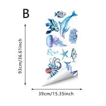 1pc Static Cling Glass Sticker, Ocean Themed Decoration With Sea Turtle, Shark, Dolphin, Jellyfish, Fish, Coral, Seaweed Patterns, Suitable For Bathroom, Shower, Living Room Sliding Doors, Double-Sided Waterproof PVC Material, Reusable, Ocean Theme Home Party Decor - Multicolor - View 12