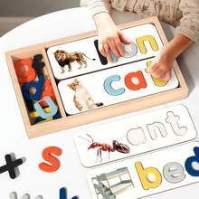 Wooden Box - Children's Early Education English Word Recognition Puzzle Toys, English Alphabet Word Puzzle Game, Tabletop Game For Parent-Child Interaction, Word Recognition Cards, Birthday-Christmas Gift - 字母單字玩具 - 查看 1