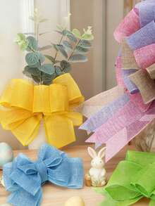 4 Rolls Easter Wired Ribbon - Spring Solid Wired Ribbon, Solid Color Craft Easter Ribbon, Attractive Easter Ribbons, Easter Fabric Ribbon, Decorative Wrapping Ribbons For Easter Home - Multicolor - View 10