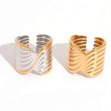 Uself 2枚装粗款金色不锈钢戒指，女士饰品，金属厚实个性戒指，适合女性日常佩戴 - 彩色 - 查看 6