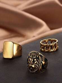 Milacolato 3Pcs 14K Gold Plated Rings For Men Women Chunky Cuban Link Ring, Size 7-15 - 彩色 - 查看 6