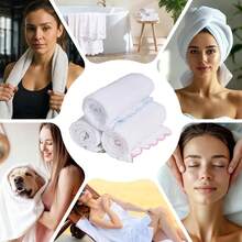 Cotton Scalloped Hand Towels 600 GSM Embroidered Soft Absorbent Decorative Bath Towels Bathroom Hotel Spa Yoga Sport Blue 1-Pack 27 L X 16 P6UB - 藍色 - 查看 3