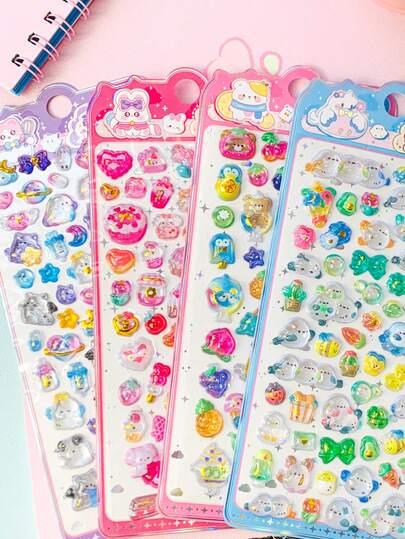 3D Embossed Crystal Stickers, Fruit Rabbit Pattern, Children's Handmade Educational DIY Decorative Materials, Gift Stickers, Spiral Notebook, Office & School Supplies, Suitable For Both Men And Women