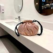 Gucci 复古缎面抽绳化妆包，丝滑质感，便携 - 粉色 - 查看 3