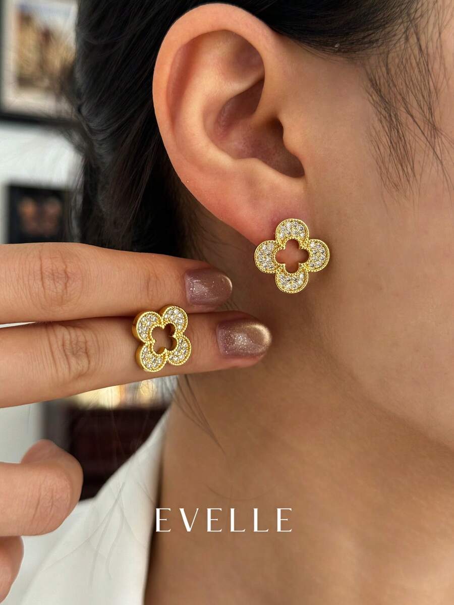 Đôi bông tai bằng đồng mạ vàng 18K, thanh lịch và dễ thương, phù hợp để đeo hàng ngày và trong các buổi tụ họp. - Vàng - Xem 1