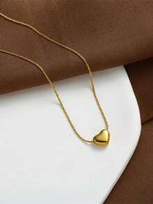 Delicate And Elegant Heart-Shaped Pendant Design 18K Gold Plated Stainless Steel Necklace Is Suitable For Women To Wear At Parties Or As A Gift For Mothers. Valentines - 金色 - 查看 4
