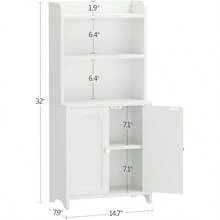 Bathroom Cabinet With 2 Doors, Small Freestanding Storage Cabinet With Adjustable Shelf, Slim Bathroom Organizers, Floor Cabinet Small Spaces, Bathroom, 9 Inch Dx 14. Inchx 32 Inch H, White - 白色 - 查看 4