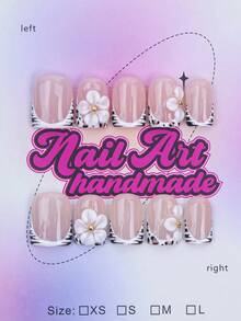 10片/套 手工制作 Y2K 坏女孩风格美甲贴片，裸色、白色、琥珀色、米色亮面法式美甲贴片，花朵、豹纹、十字架、星星、串珠图案，适合女性和女孩，派对、日常佩戴皆宜，包含工具包，精美美甲用品礼品 - 黑與白 - 查看 1