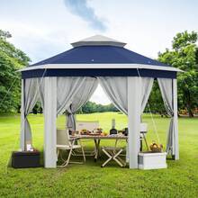 Color azul  Pabellón Hexagonal de Acero de 2x2x2 m, para Jardín y Exteriores - Azul - Ver 1