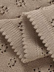 1条镂空针织婴儿毯，100%纯棉柔软新生儿婴儿推车毯，四季皆宜 - 淺駝 - 查看 4