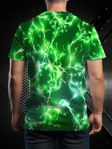 全印花鲜艳3D蓝色闪电图案男士短袖T恤，时尚吸睛 - 彩色 - 查看 2
