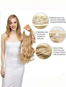 16英寸/22英寸无缝波浪卷发接发，隐形网状发片，一体式合成假发，增加发量，适合派对、节日、日常佩戴、美容院、角色扮演、婚礼、Y2K、洛丽塔、JK风格、细软发质、新手、所有肤色，新年礼物、情人节礼物 - 彩色 - 查看 7