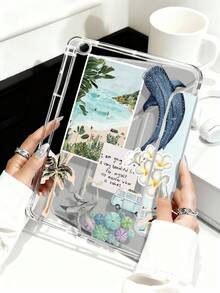 椰子树图案平板电脑保护套，兼容苹果Air 11英寸M3（2025款）/M2（2024款）、Air第五代（2022款）、（A16）11英寸第十一代（2025款），也兼容三星Galaxy Tab平板电脑和Kindle Paperwhite第十二代（2024款）。透明背壳，时尚图案保护套，支持自动睡眠/唤醒功能，配备气囊保护，适合作为礼物或办公用品。 - 彩色 - 查看 3