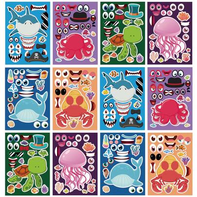 6/12pcs Kids Animal Stickers, Ocean Shark Octopus Crab Turtle Sticker Decals, DIY Dress Up Stickers For Holiday Party Gift Bags, Filler Toys, School Craft, Birthday Presents