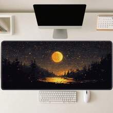 1 Peça Grande Mousepad para Teclado Gamer, Tapete de Teclado para Laptop, Tapete de Mesa - Design Temático Boêmio da Noite e Fases da Lua; - Com Bordas Costuradas com Precisão e Base de Borracha Antiderrapante, Disponível em Vários Tamanhos: 15,7*35,4 Polegadas (40*90 Cm). - Fácil de Limpar e Lavar, Ideal para Casa, Escritório, Local de Trabalho, Sala de Jogos e Dormitórios; Perfeito para Suprimentos de Volta às Aulas, Presentes de Férias para Namorados e Namoradas, Acessórios de Mesa, Suprimentos de Escritório, Tapetes de Mesa e Mousepad. Cena Noturna Abstrata, Lua Cheia e - C - Visão 15