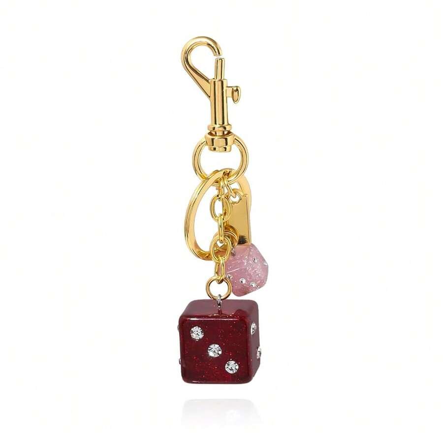8 Ball Dice Charm Keychain - Cute Bag Purse Handbag Accessories - Y2K Aesthetic Key Chain For Women Men - 紅色和粉紅色 - 查看 1