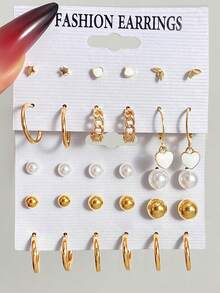 30件套金属珍珠U形心形耳钉 - XH92825467 - 查看 2