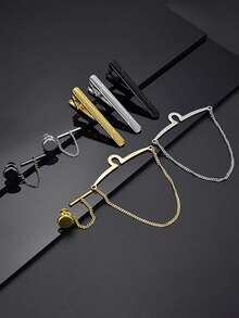 3/9 Pieces Of Men's Tie Clips, Tie Bars & Tie Chains In Silver, Black And Gold - Suitable For Weddings, Meetings, Business Events And Anniversaries - Multicolor - View 1