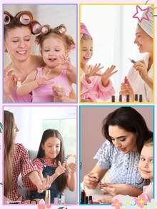 24 piezas Juego de arte de uñas para niños, mini kit de uñas postizas cortas con flores estilo francés - Multicolor - Ver 4