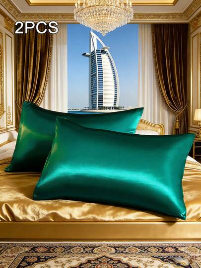 2pcs/Set Green Premium Silky Satin Envelope Pillowcases Set, Soft Breatheable Wrink-Free Better For Hair Skin Sleep, Pillow Covers Without Filling Luxurious And Silky Smooth, Ultra Soft And Breathable, No Filler, Machine Washable ,Good Gifts For Friend And Trip Cooling Pillow Covers With Envelope Closure, Luxury Bed Pillow Cover, Ultra Soft Hotel Pillow Protector, Fit For Standard Queen King Twin