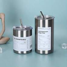 1pc 600ml Portable Stainless Steel Coffee Cup, Insulated Leak-Proof Water Bottle With Straw, Drinkware - Multicolor - View 4