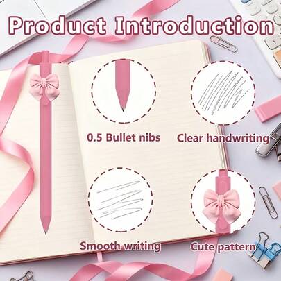 1/6/10pcs Cute Bow Ballpoint Pens | Pink-Themed, Retractable, Ideal For School, Office, Journaling, And Gifting, Plastic School Writing Tools With Medium Point