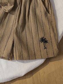 男童夏季Polo衫和短裤两件套，休闲假日风格 - 卡其色 - 查看 6