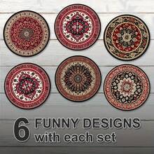 6pcs/Set Traditional Wooden Coasters, Suitable For Home, Office And Party Drink Coasters Set, Bohemian Style Coaster Set For Kitchen, Bedroom, Living Room, Office, Garden, Desktop Decor, Party Decor, Home Decor, Kitchen Accessories, Holiday Decor, Gift, Available In 1 Set, 2 Sets Or 31 Sets, Father's Day Gift - Redwood - View 4
