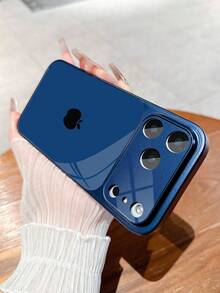 1pc New Minimalist Apple Design Luxury Large View Tempered Glass With Lens Protection Phone Case Compatible With IPhone 17/17Pro/17ProMax/17Air/16/16Pro/16ProMax/16Plus/15/15Plus/15Pro/15ProMax/14/14Plus/14Pro/14ProMax/13/13Pro/13ProMax/12/12Pro/12ProMax/11/11ProMax, Matte Anti-Fall, Metal Paint Full Coverage High-End Protective Cover - Multicolor - View 7