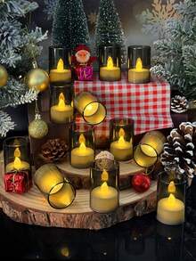 6/12/24 Piezas Juego de Velas Pequeñas sin Llama con Temporizador, Luces de Té LED, Luces de Té LED Pequeñas sin Llama, Luces de Té Parpadeantes Grises, Temporizador Automático de 6 Horas, Funcionan con Pilas, Adecuadas para el Hogar, Bodas, Decoración de Mesa de Comedor (Gris) - gris - Ver 9
