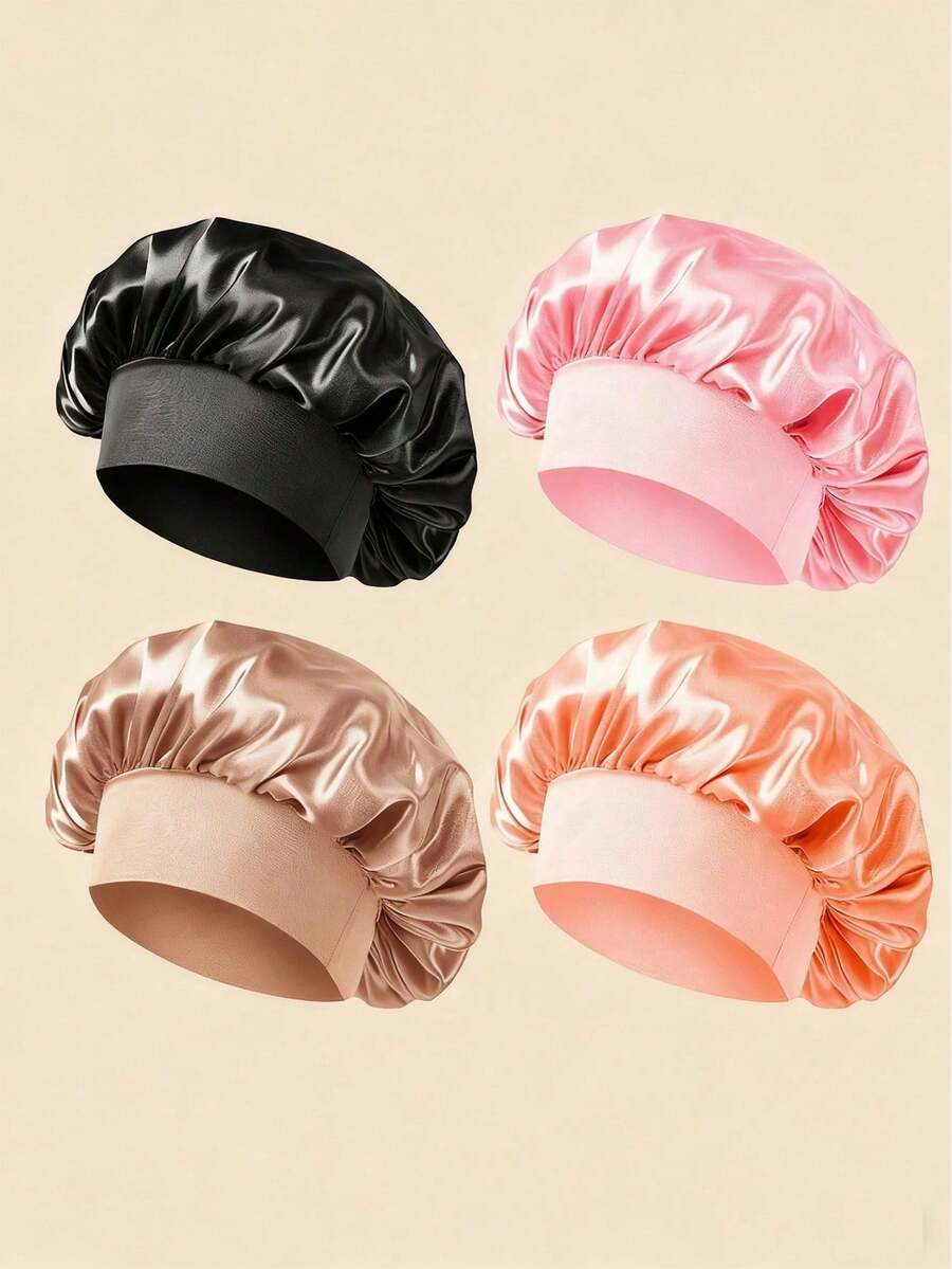 1pc Silk Sleep Cap, Satin Sleep Cap, Soft Elastic Silk Sleep Cap, Curly Hair Silk Hair Cover (Black And Gold) - Multicolor - View 1
